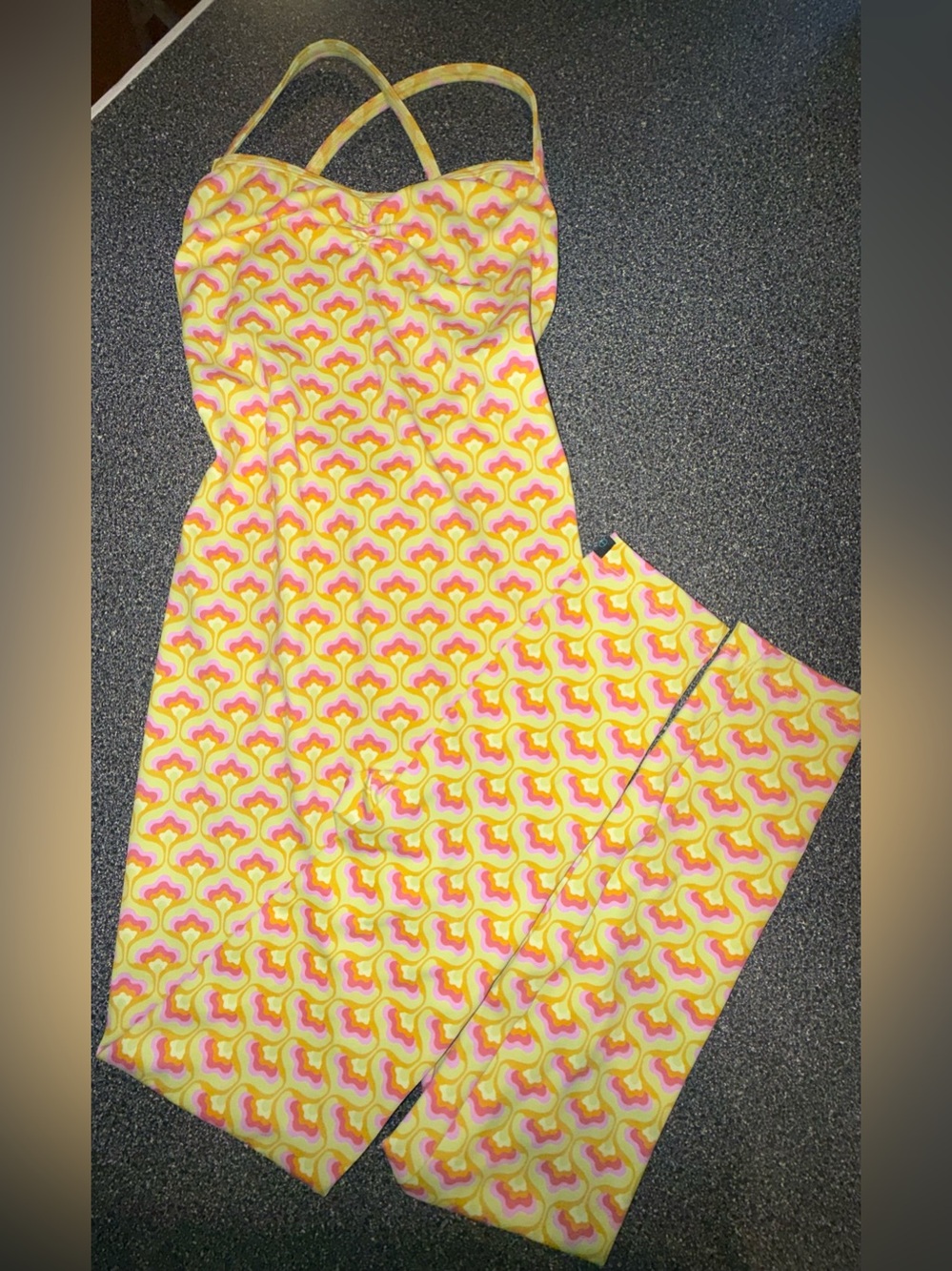 Eleve Dancewear Yellow and Pink Patterned Dance Jumpsuit/Unitard Size Adult XS